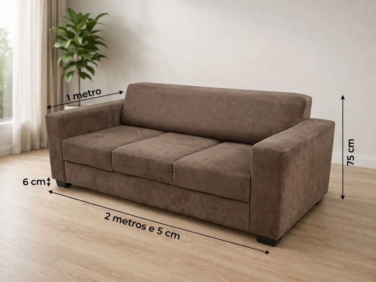 Sofá 3 Lugares Marrom - 2,05m (Excelente Estado Não é retrátil)