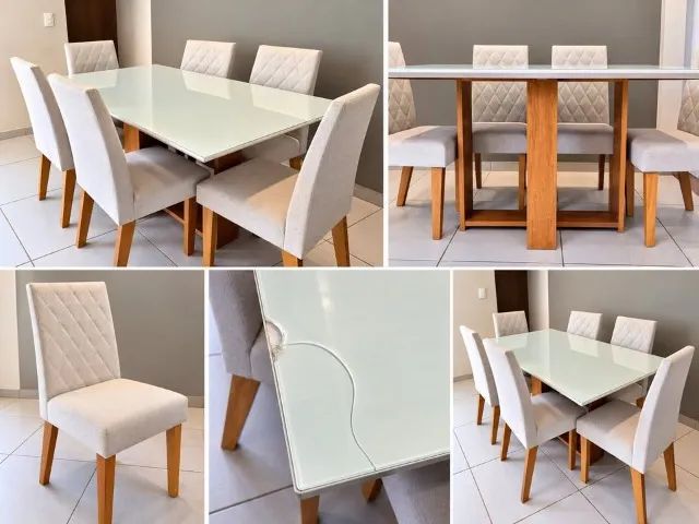 Mesa de Jantar 6 Lugares + 6 Cadeiras Estofadas - 1,60m - Foto 5