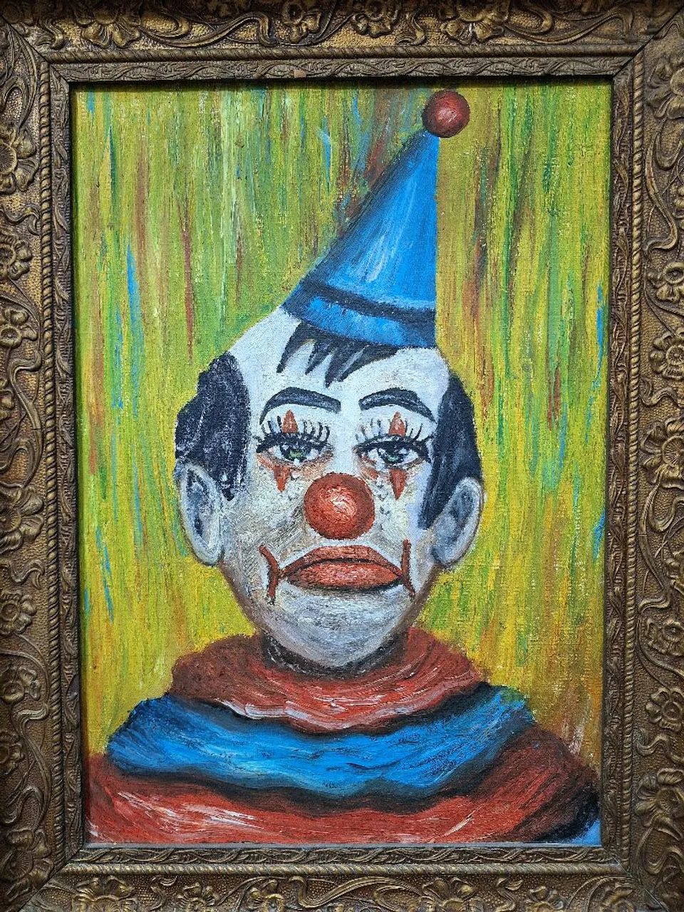 Antigo quadro Pierrot em pintura a óleo com moldura ornamentada - Foto 2
