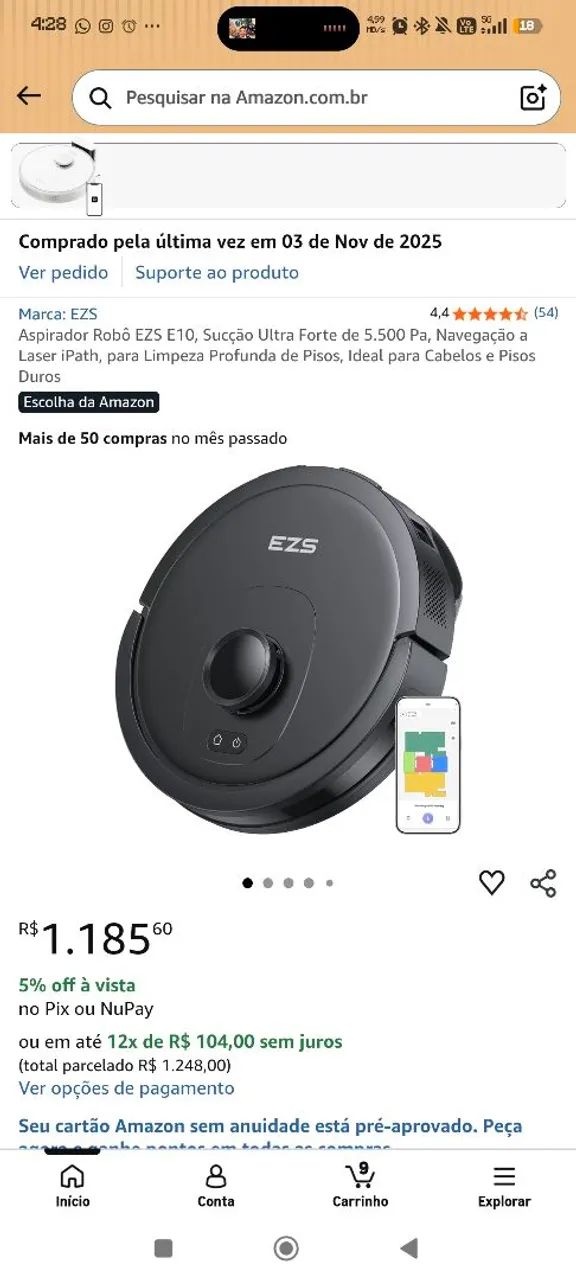 Robo elétrico ezs, mapeamento e limpeza automática