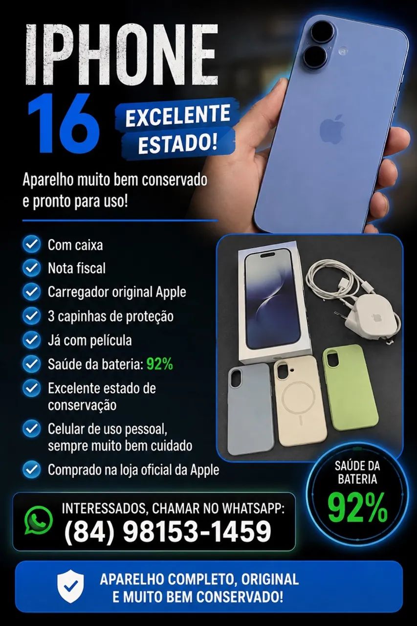 iPhone 16, azul com nota fiscal - Foto 2