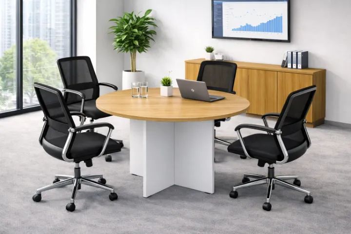 Mesa de Reunião Redonda Escritório 0,75x1,20cm (SERVILHA + BRANCO) FAZEMOS ENTREGAS!