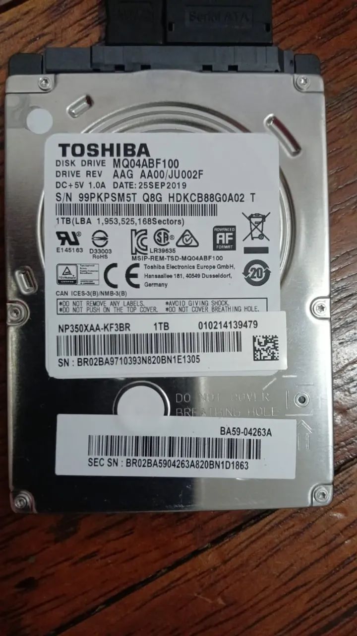 HD interno 1 TB Toshiba Sata III, 2,5 polegadas