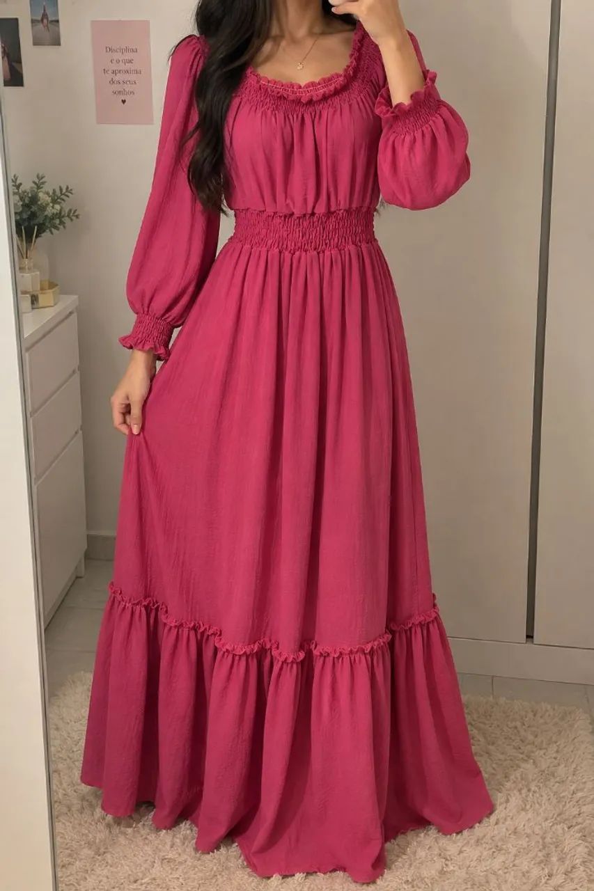 Vestido longo fúcsia