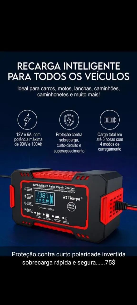 carregador de bateria automotiva 12A 6A - Foto 2