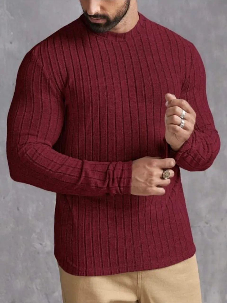 Camiseta com Nervuras Vinho Manfinity - Foto 4