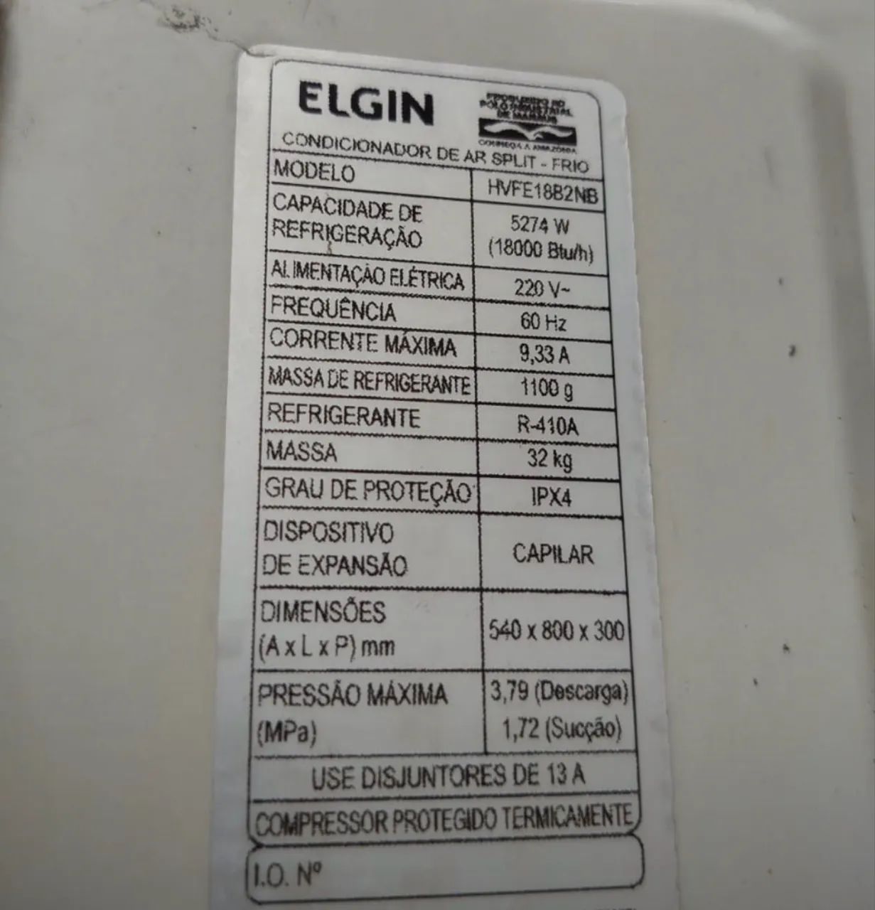 Placa condensadora Elgin 18mil btus