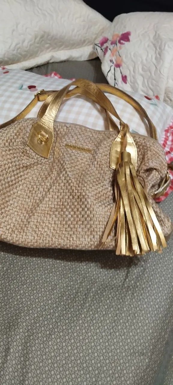 Bolsa de couro e tecido da Constance 