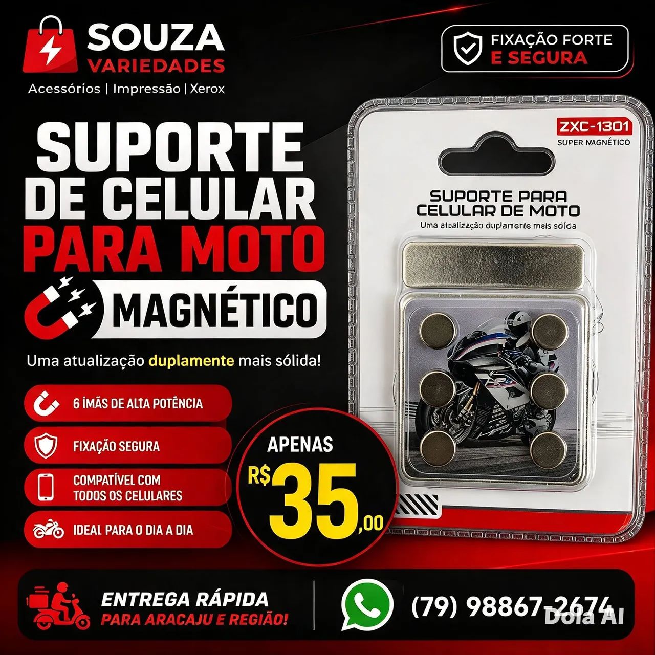 Suporte de Celular para Moto Magnético 