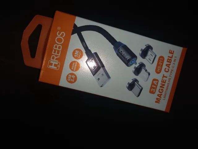 Cabo Magnético 1 Metro Hrebos Para Celular 3x1 conectores V8 - Tipo C - Lightning - Foto 3