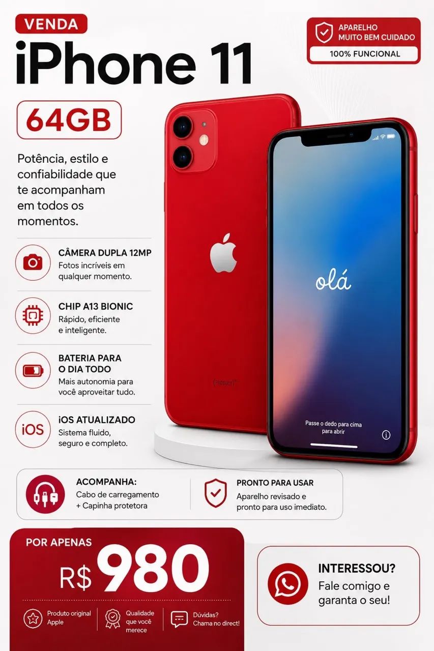 iPhone 11 Red 64gb em perfeito estado 