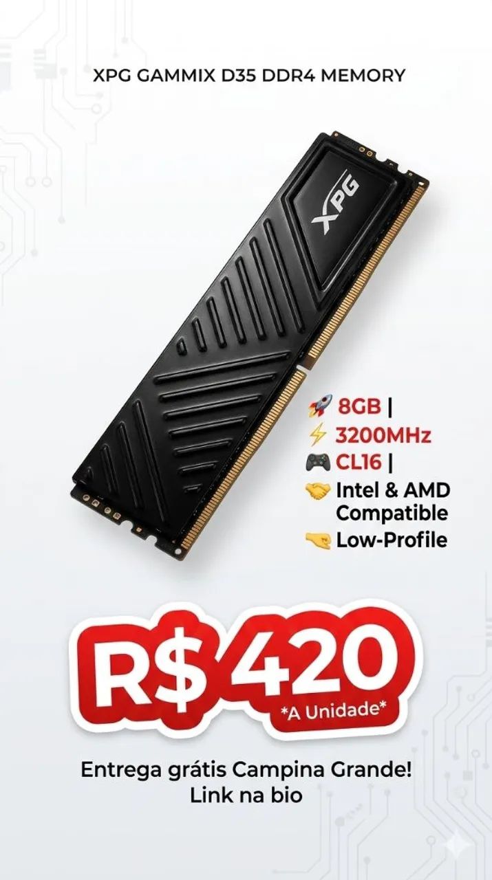 Memória XpG 8G 3200Mhz