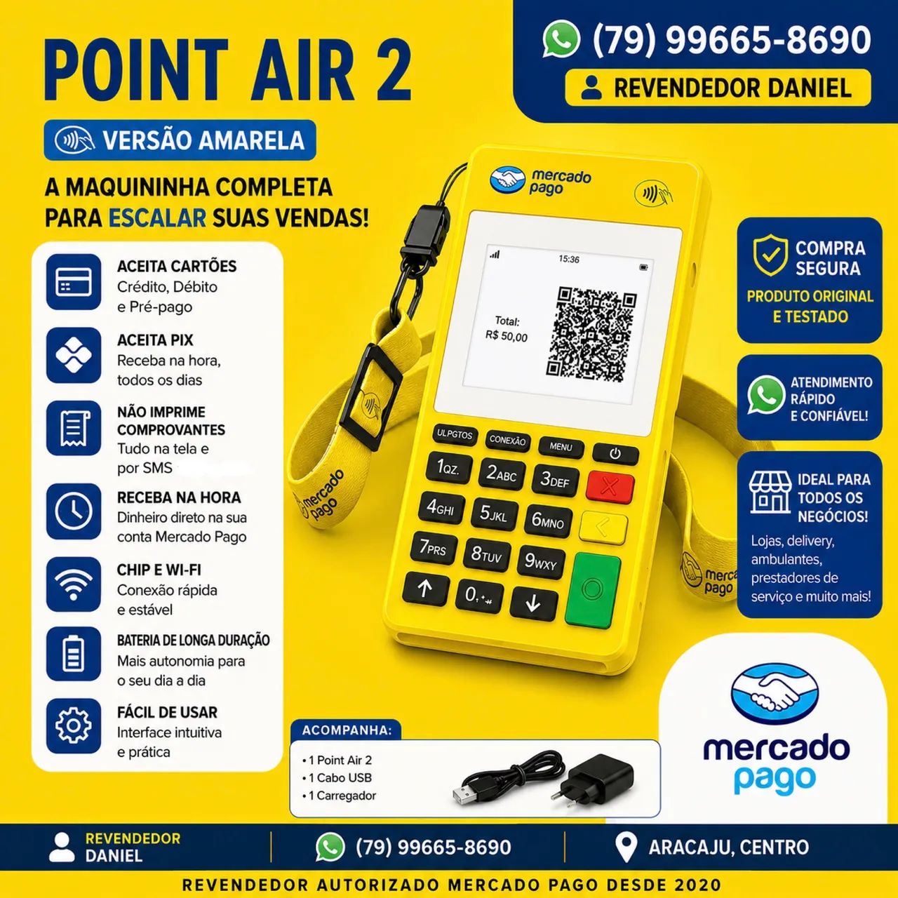 Maquininha de Cartão Mercado Pago Point Air 2 Conexão 4g