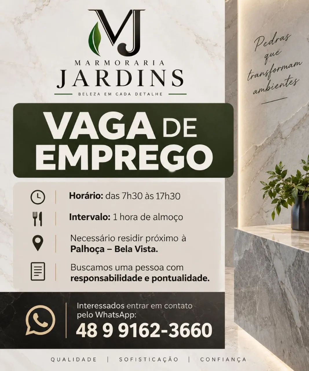 Ajudante de marmorista ou profissional 