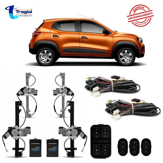 Kit Vidro Elétrico C/ Antiesmagamento Renault Kwid 4 Portas - Completo Alternativo Tragial