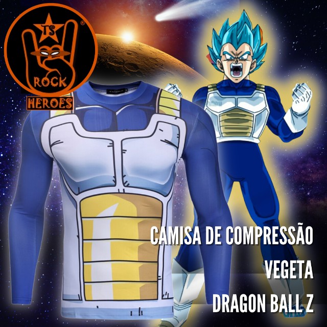 Camisa de Compressão Vegeta Dragon Ball Z Rashguard Elastano Manga Longa