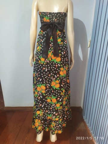 Vestido feminino floral M Longo, tomara que caia - Foto 4