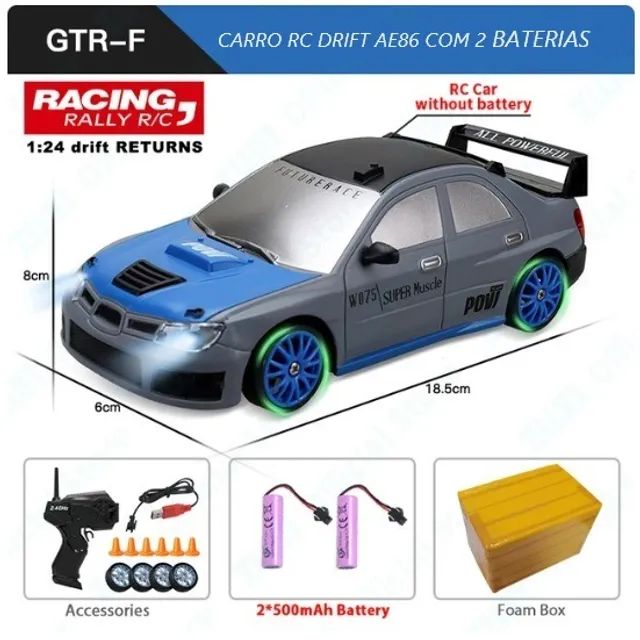 Rc Carrinho drift de Controle Remoto com 2 opções de rodas