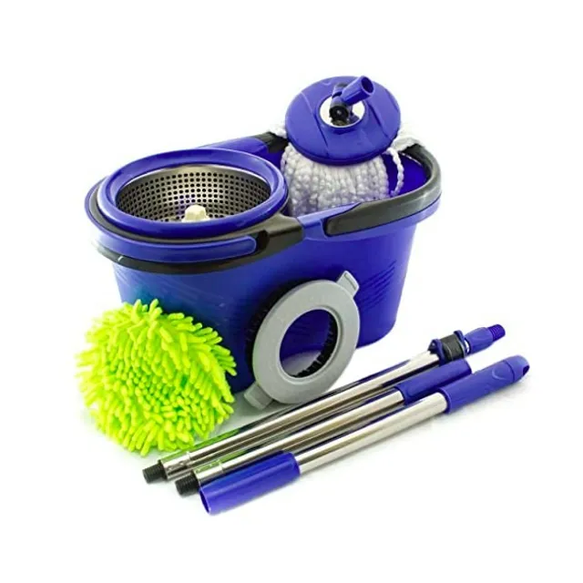 Lacrado Mop Centrifuga Inox Balde 12L Cabo Gigante 1,40m com 3 Refis