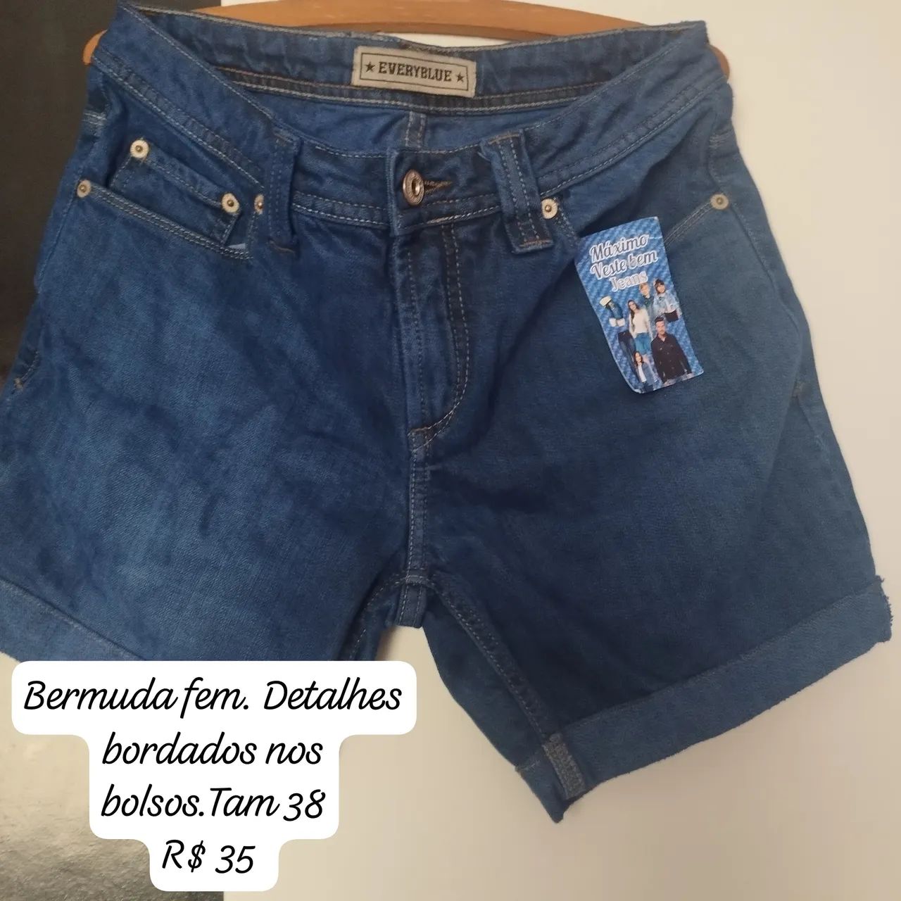 Bermuda Jeans Feminina Bordada - Tam 38