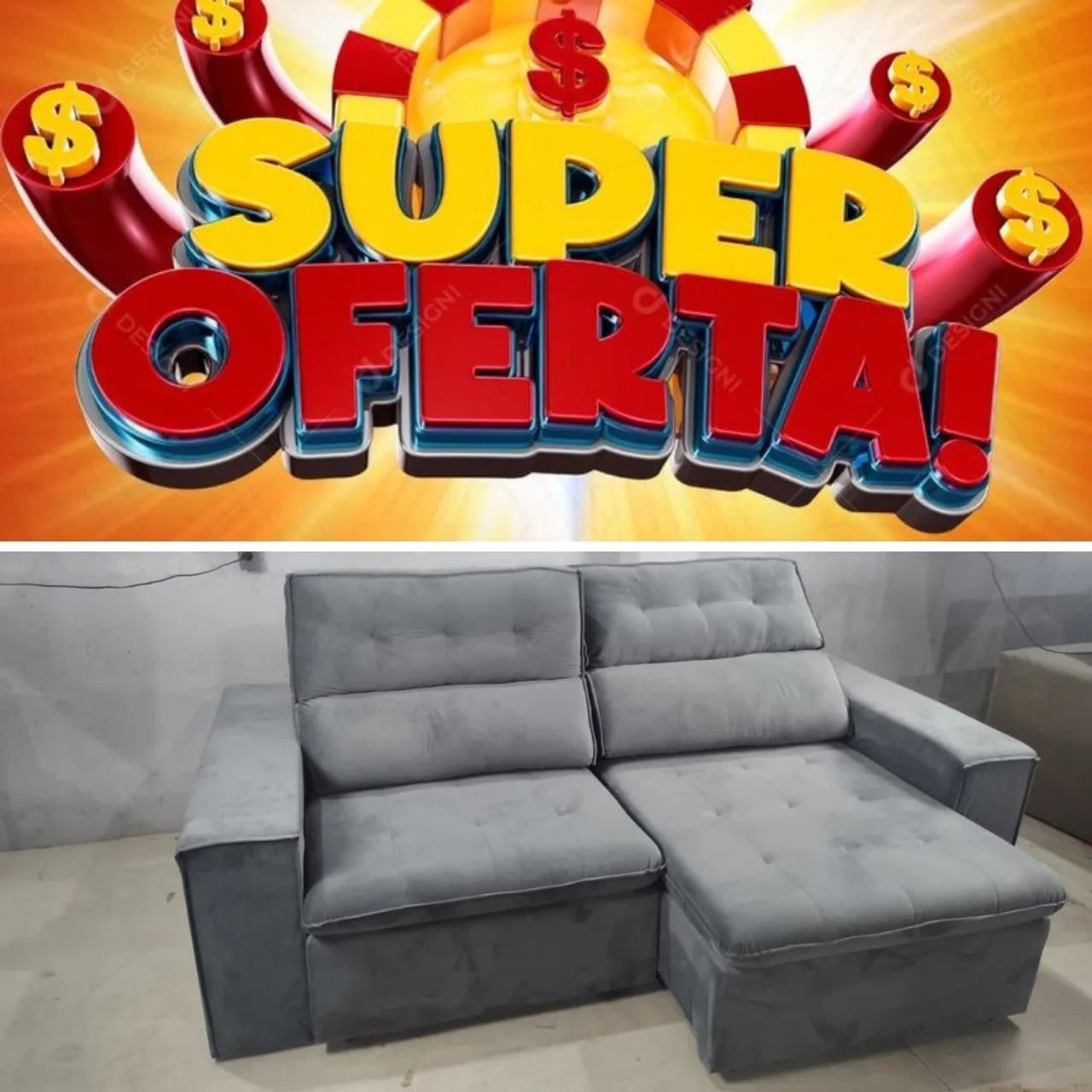 Super oferta, sofá retrátil cinza, 2,30m 4 lugares 