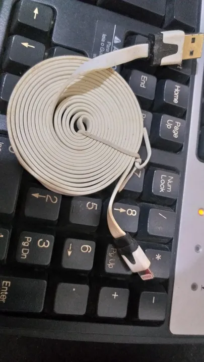 Cabo achatado para iphone preto e branco 3 e 2 metros