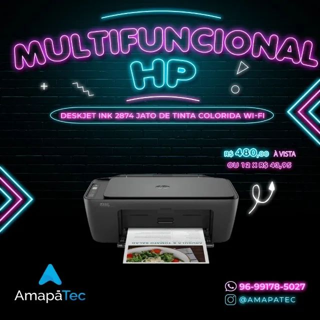 Impressora Multifuncional HP 2874 Colorida Wi-fi