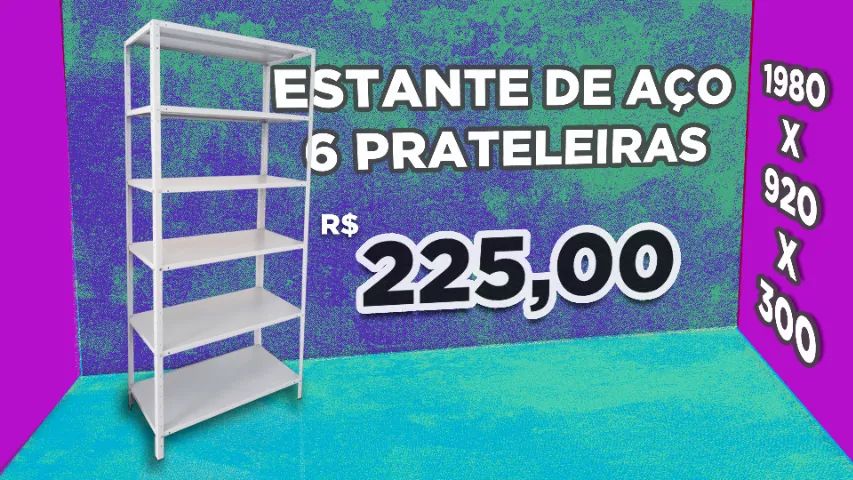 Estante de Aço 6 Prateleiras Todas com Reforço - Embalada de Fácil Transporte - 1.98x90x30