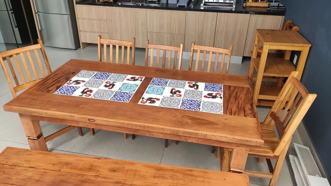 Mesa de madeira demolição com ladrilhos  - Foto 5