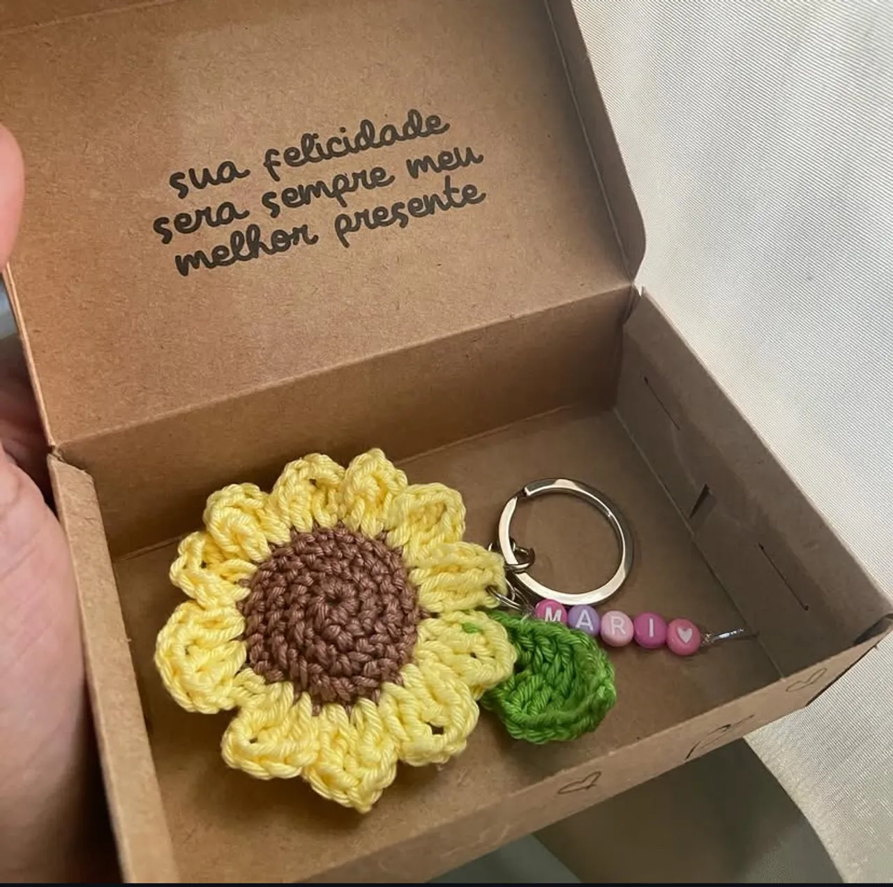 Chaveiro Girassol Crochê Personalizado