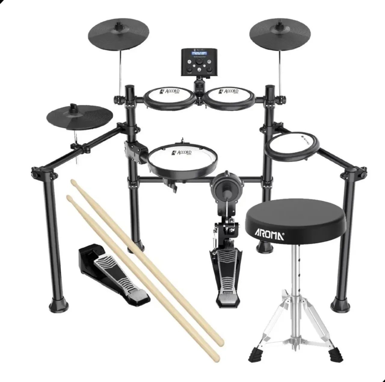 Bateria Eletrônica Accord 7 Peças com Pedal e Banco - AROMA