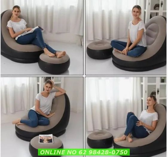 Sofá Inflável Com Pufe Portátil Resistente Poltrona Grande - Foto 4
