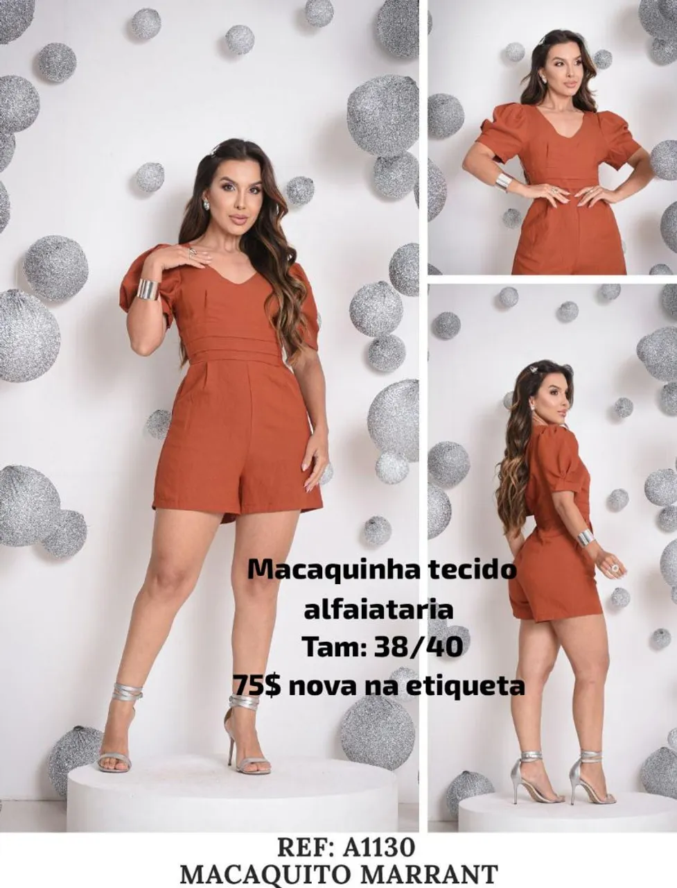 Macaquinho Alfaiataria Marrom - Tam 38/40