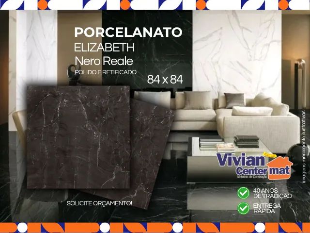 Porcelanato Polido Nero Reale 84 x 84cm Classe A Elizabeth 