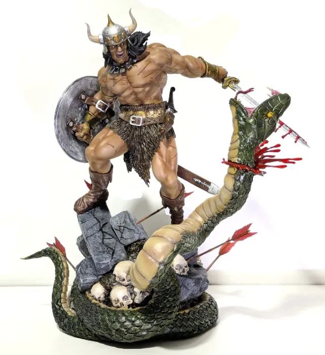 Conan vs Serpente estátua impressão 3D escala 1/7 tipo iron studios e sideshow