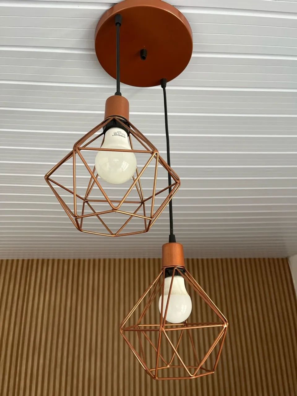 Lustre Pendente Aramado em Cobre - 2 Lâmpadas - Foto 2