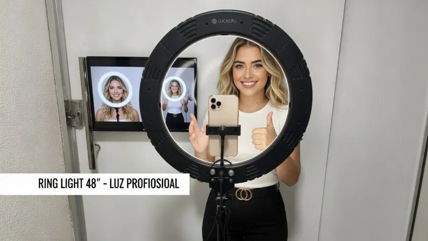 Ring Light 48'' com Tripé e Suporte Lucacell - Iluminador de Led - Foto 4