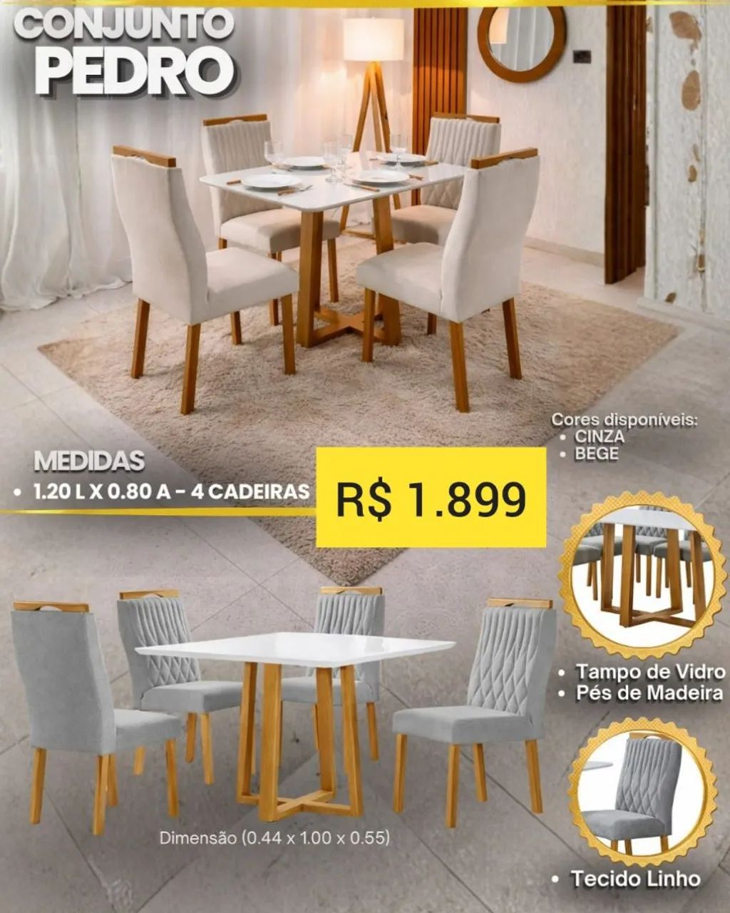 Mesa de jantar 4 cadeiras 