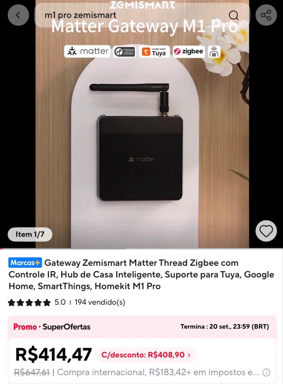 Gateway Zemismart Matter Thread Zigbee com Controle IR, Hub de Casa Inteligente - Foto 2