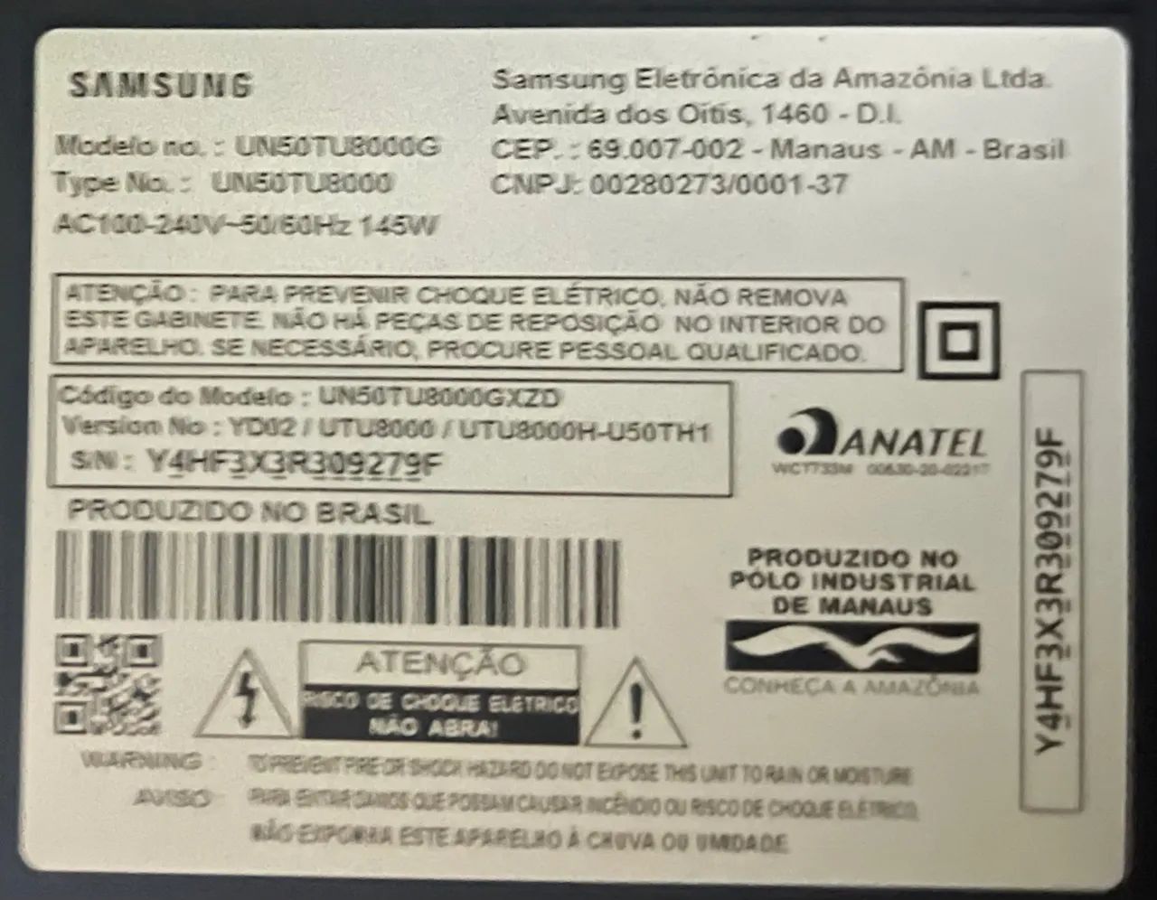 TV Samsung 50 polegadas com defeito
