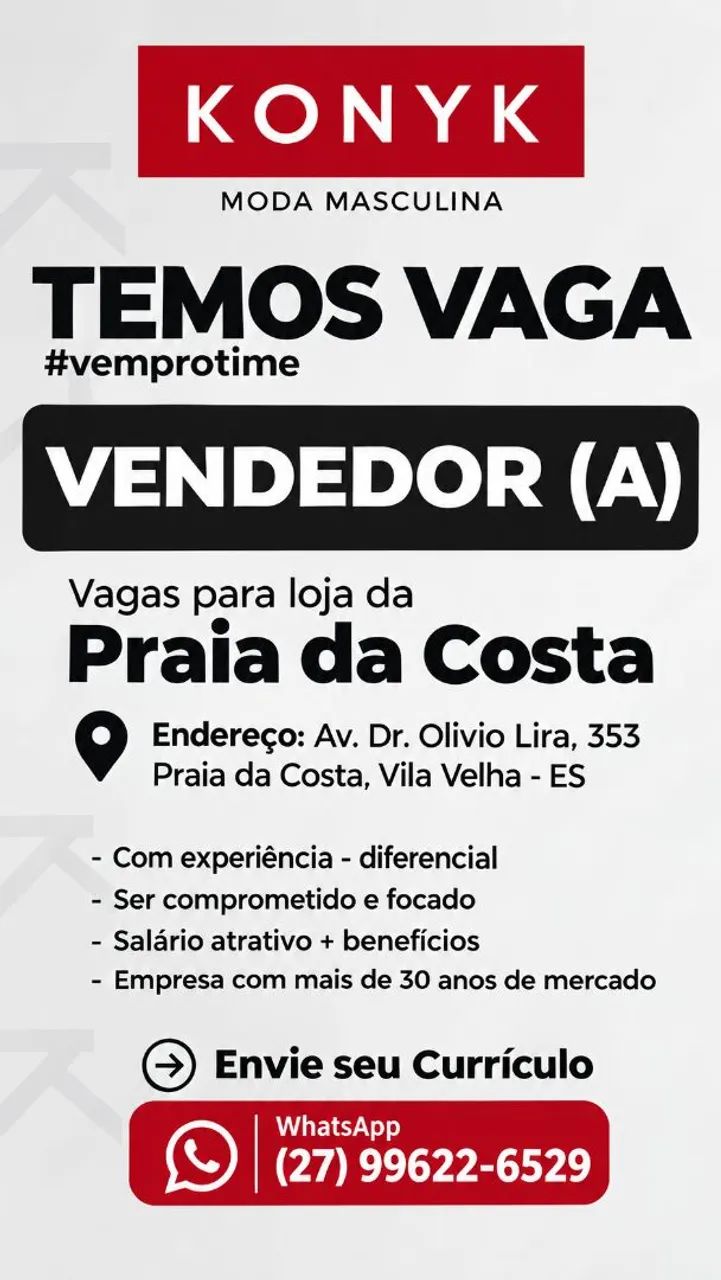 Vaga para vendedor (a)