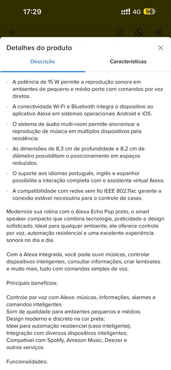 Amazon Echo Pop Com Wi-fi E Bluetooth - Cor Preto - Foto 4