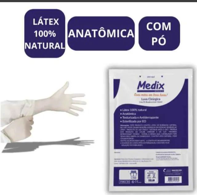 Luva Estéril Cirúrgica C/ Pó 7.5 Kit C/ 50 Pares - Medix Cor Branco - Foto 2