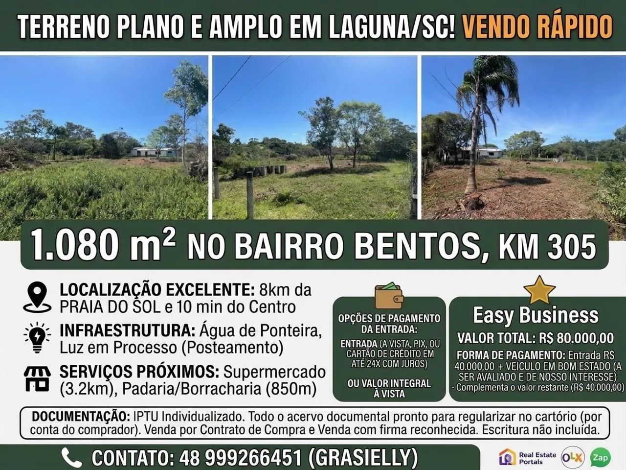TERRENO PLANO E AMPLO! Bairro Bentos - LAGUNA/SC