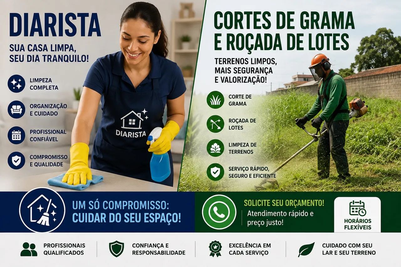 Diarista e cortes de gramas 
