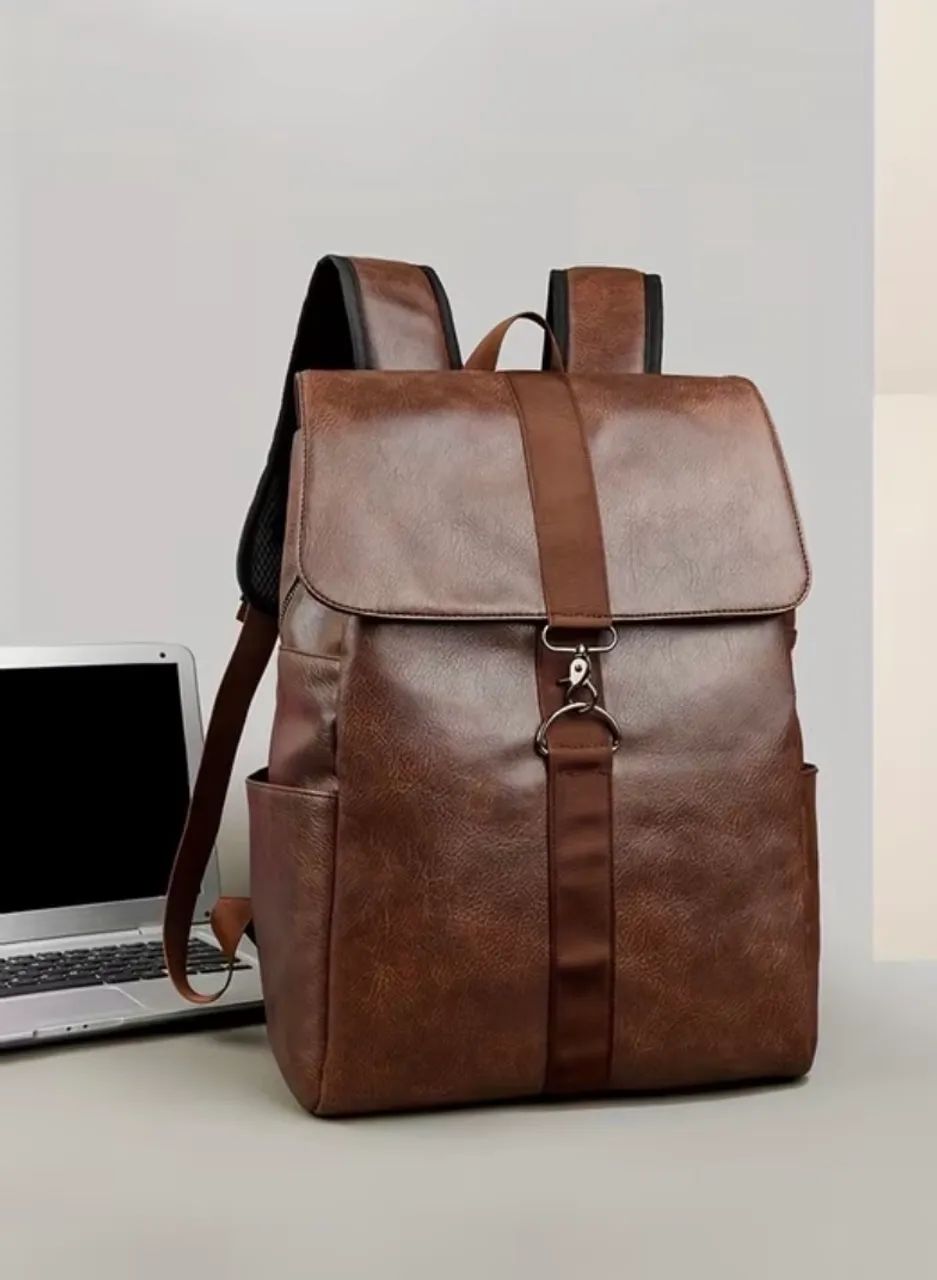 Mochila Masculina de Couro Café - Foto 4