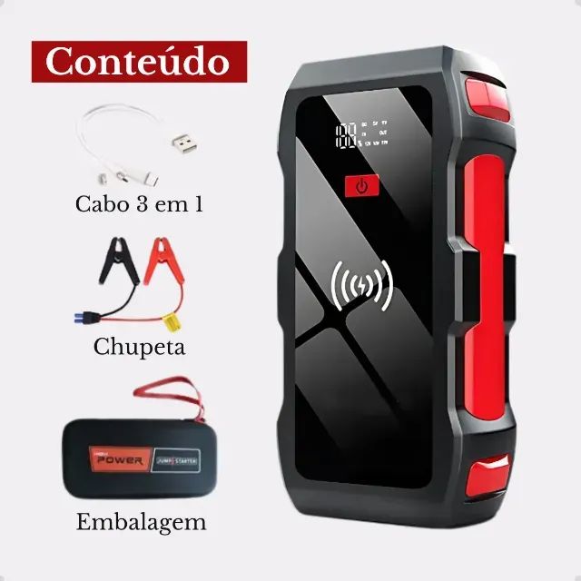 Auxiliar Partida Veicular Usb Bateria Chupeta 12v 12000mah - Foto 4