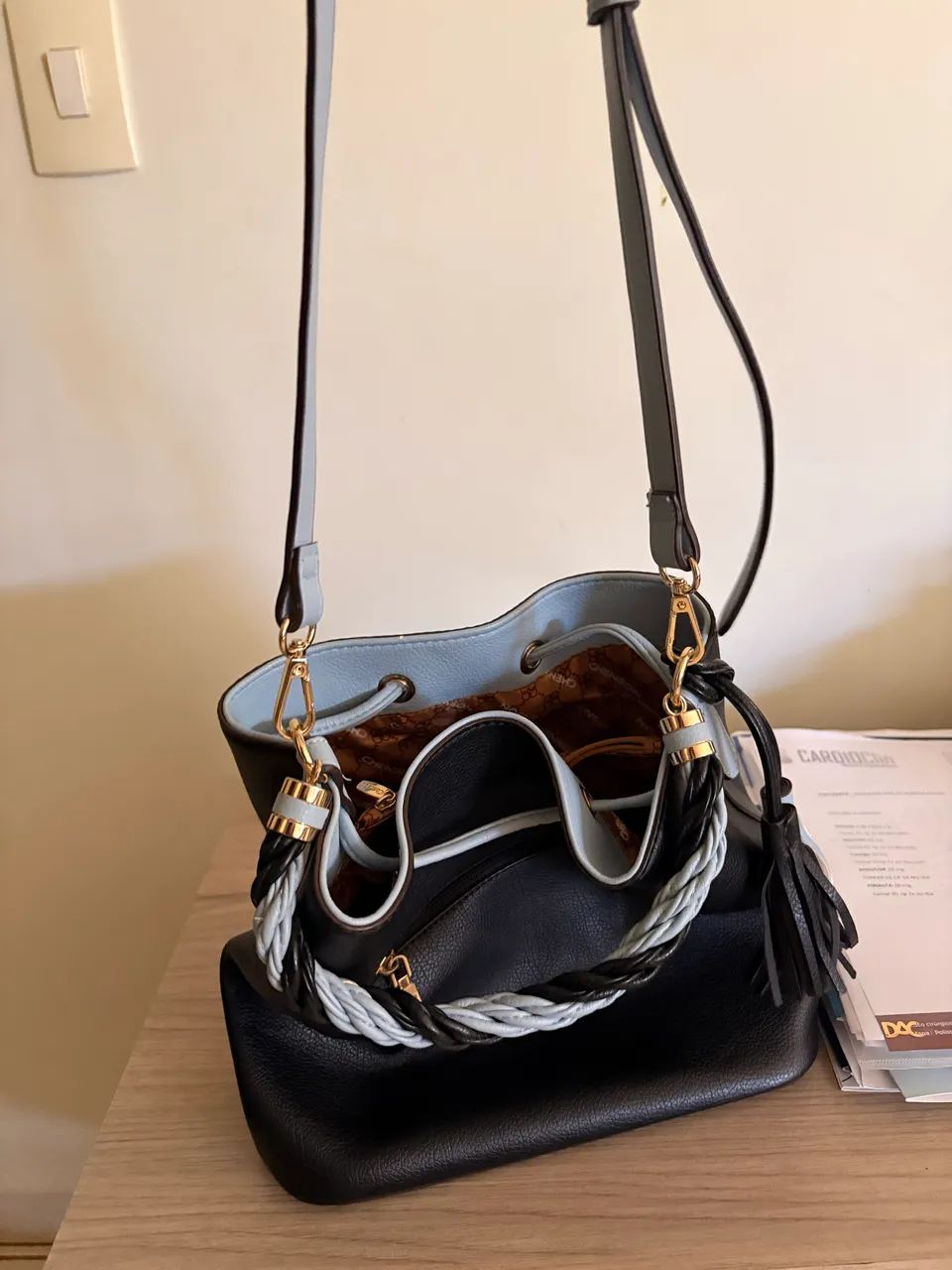 Bolsa chenson saco preta e azul  - Foto 4