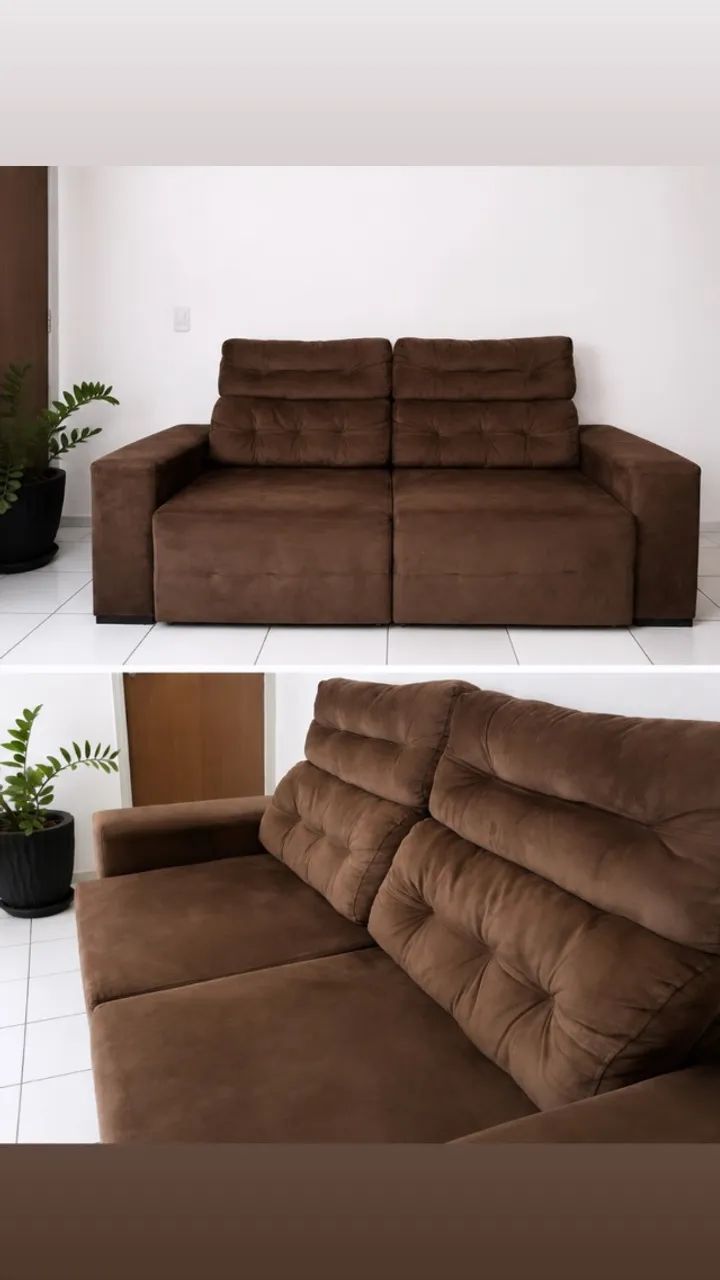 Sofá 3 Lugares Retrátil e Reclinável - Suede Marrom, Confortável e Espaçoso