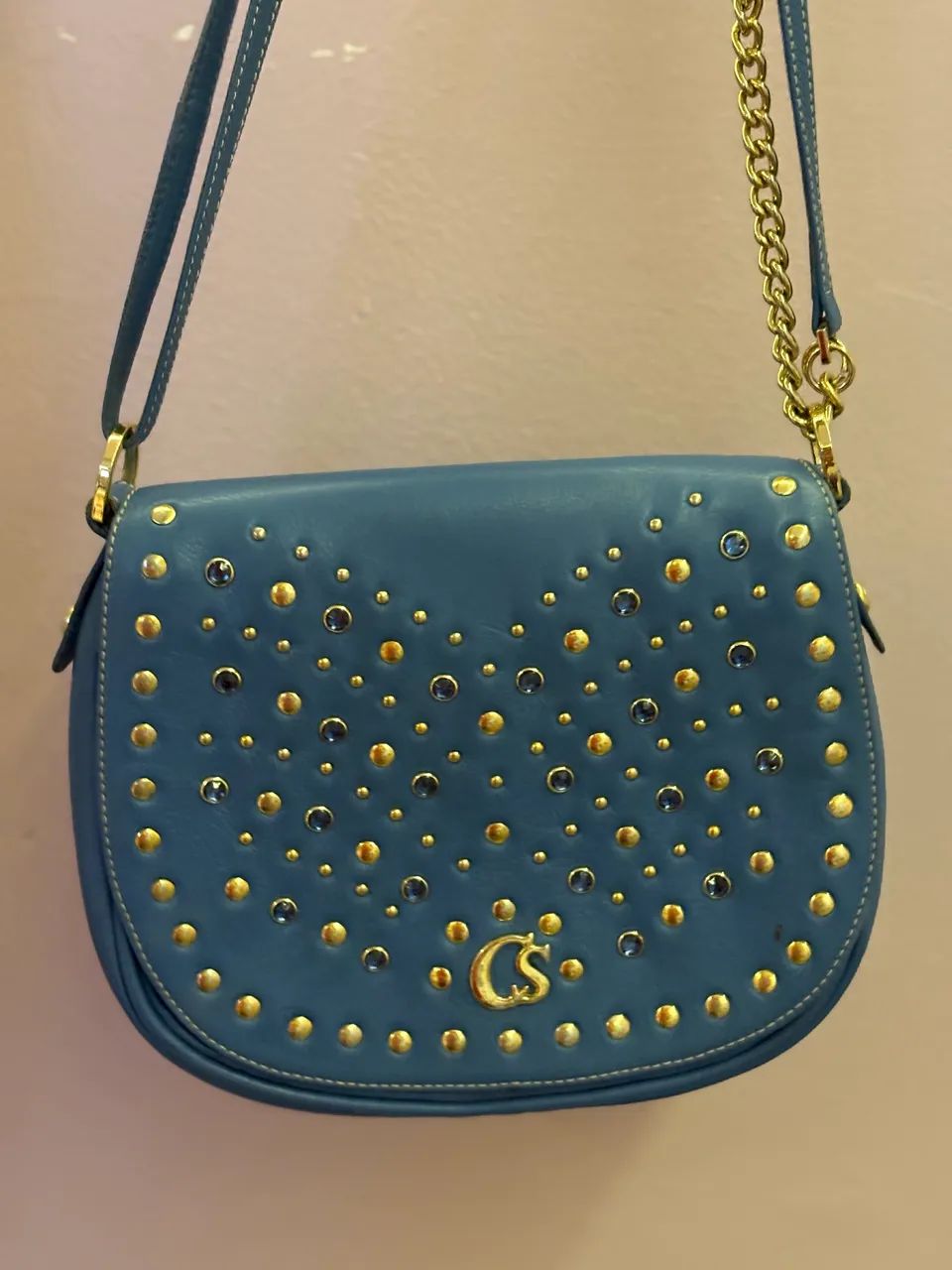 Bolsa Carmen Steffens Couro Legítimo - Azul com Cristais (Impecável) ACEITO PROPOSTAS - Foto 2